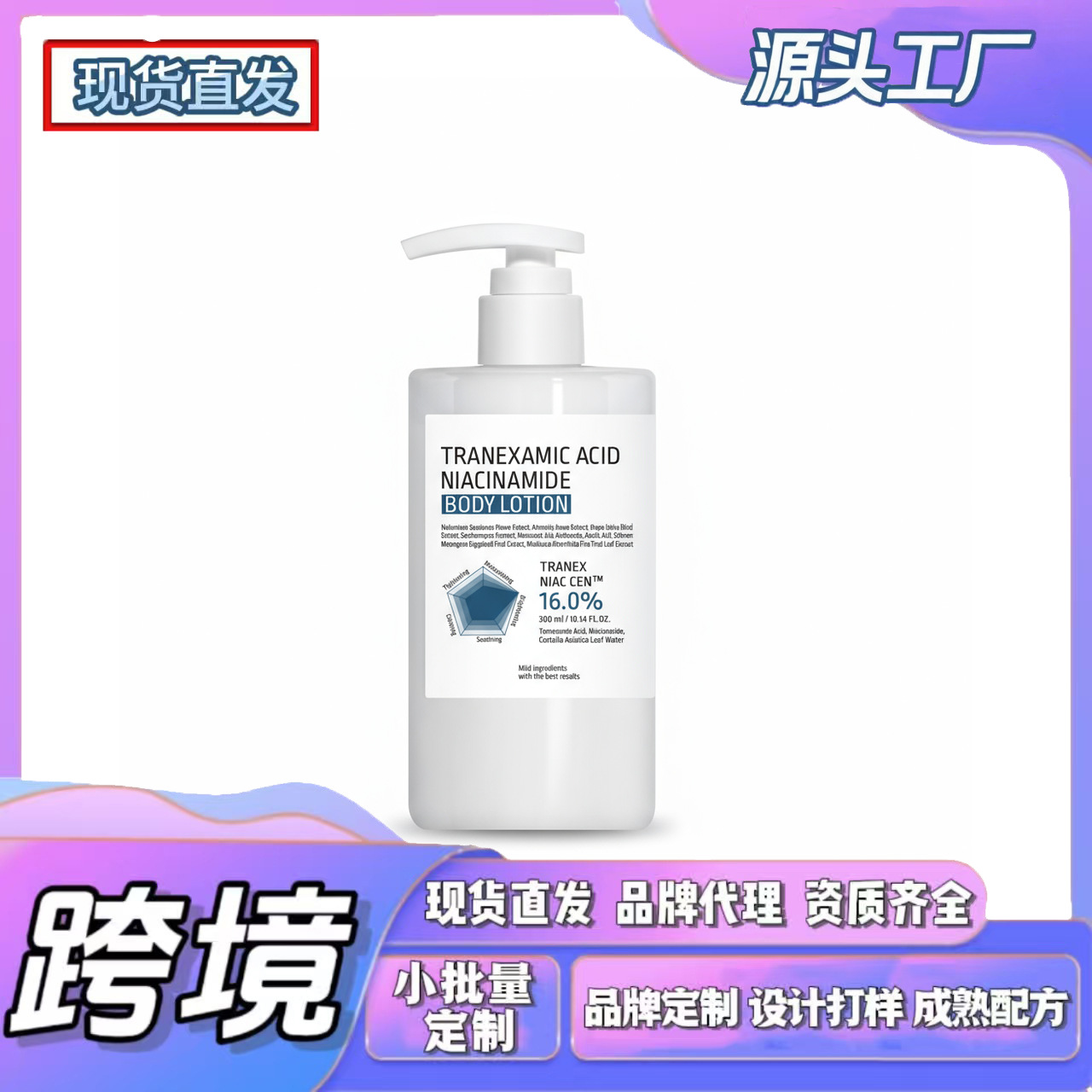 Cross-Border Tk In-Stock Products, New Amz Trends, Niacinamide Moisturizing Body Lotion, Lightweight Texture, Easy to Spread