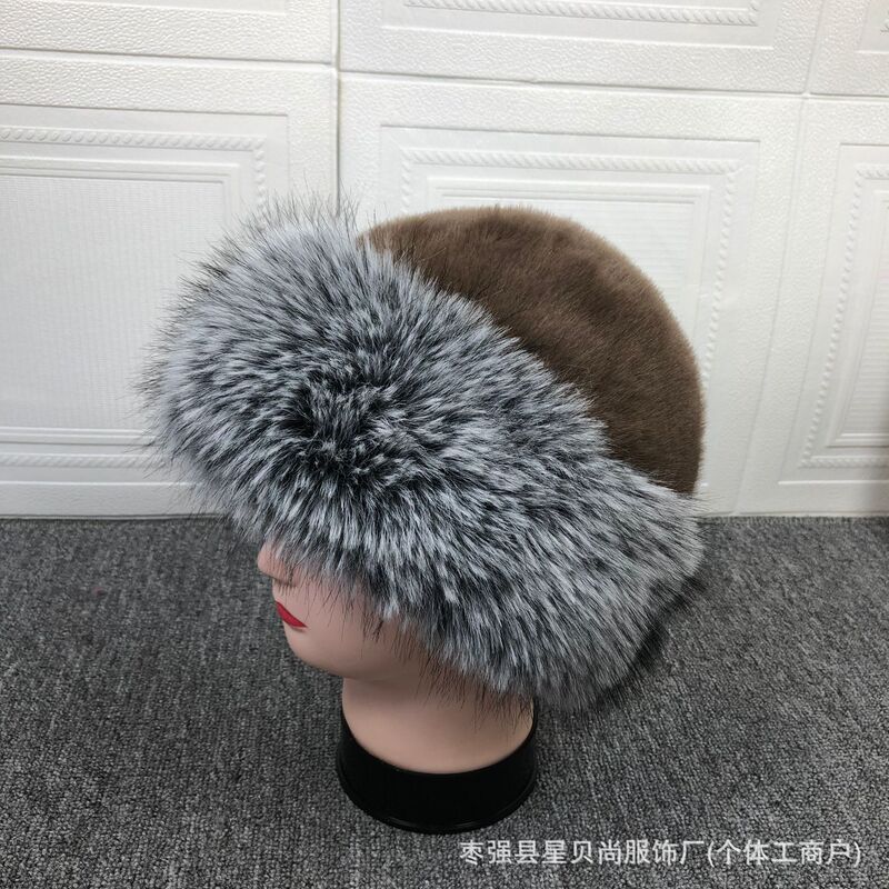 双拼色毛绒帽子蒙古大帽檐秋冬加厚仿貂毛狐狸毛男女帽保暖成人|undefined