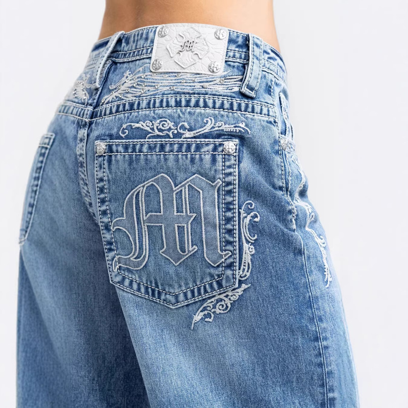 Missme Rhinestone-Studded Embroidered Mid-High Waist Ultra-Loose Wide-Leg Jeans Amara Baggy Wide Leg Missme Rhinestone-Studded Embroidered Mid-High Waist Ultra-Loose Wide-Leg Jeans Amara Baggy Wide Leg