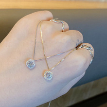 s925纯银小方块镶钻项链女轻奢时尚精致锁骨链小众设计高级感项饰