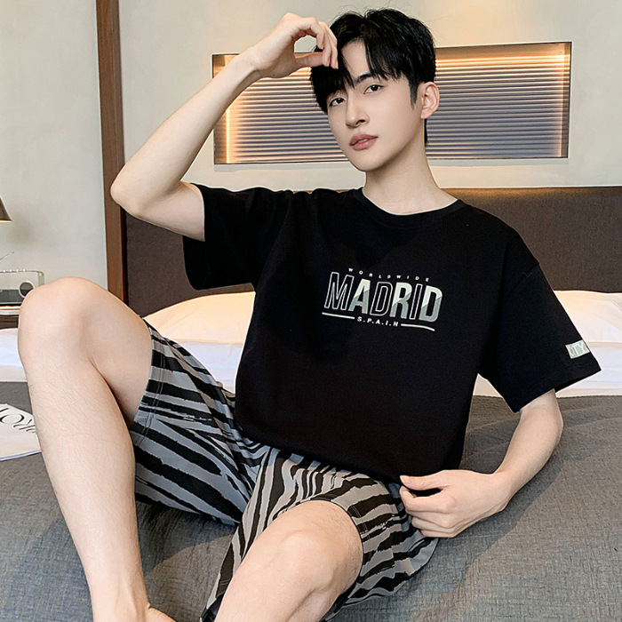 2024 algodón de punto de verano 6535 hombre cuello redondo mangas cortas pantalones cortos pijamas sueltos ropa casera casera