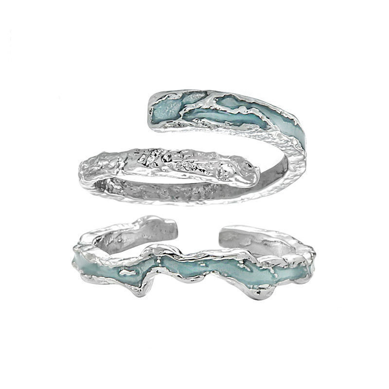 Bagues de couple Sunrise Wave et Love, bague d'index irrégulière à texture menthe Self-Control, anneau ouvert_voghion.com