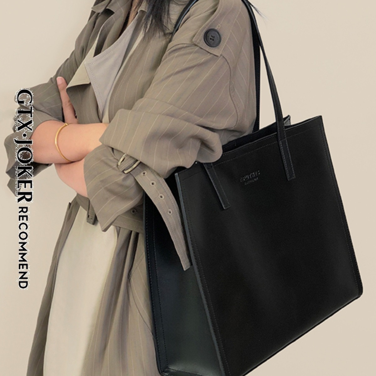 Niche Women's Tote Bag New Large Capacity Briefcase Genuine Leather 14-Inch Laptop Bag Black Cowhide Commuter Bag