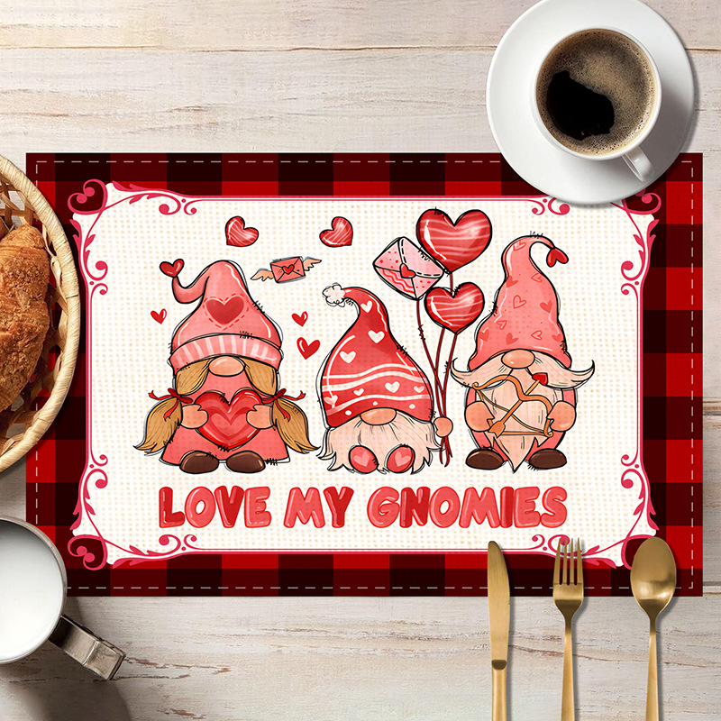 Christmas New Valentine's Day linen printed placemat festival love western restaurant heat insulation and anti fouling table mat_voghion.com