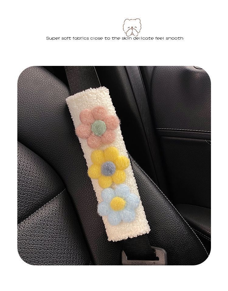 Seat Belt Shoulder Protector Cartoon Cute Tissue Box Pair Car Protective Cover Small Flower Decorative Supplies Car Interior