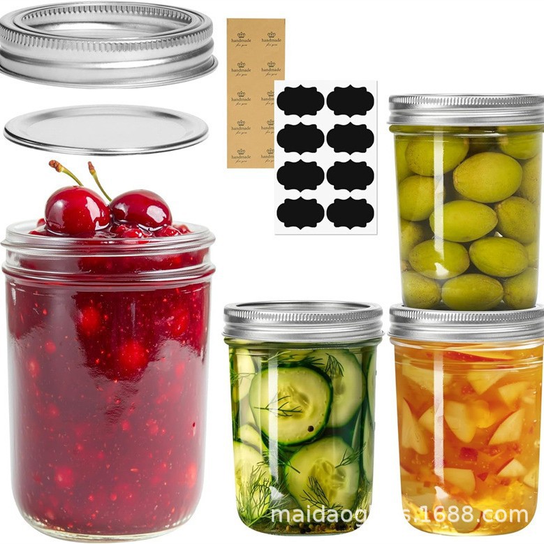 跨境批发透明玻璃宽口梅森玻璃密封罐带盖果酱玻璃瓶分装瓶储物罐