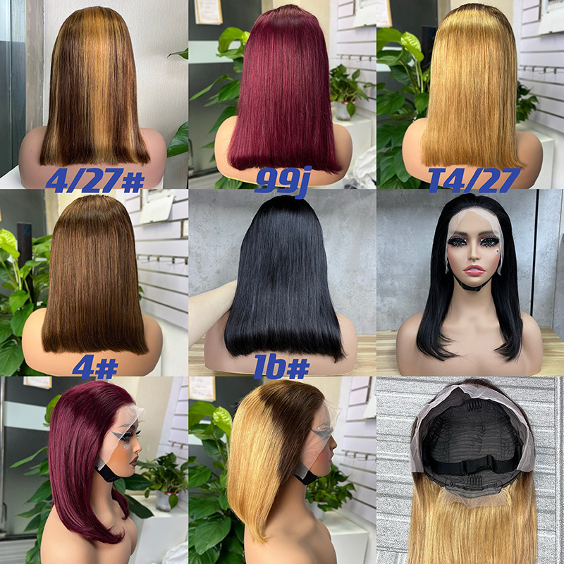 Cross-border front lace real hair silk wig 13x4bobowigs human hairwig full real hair head cover