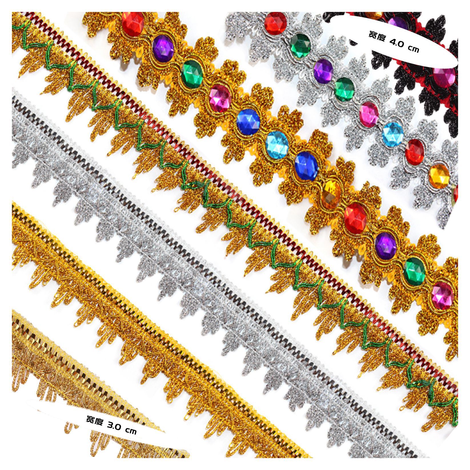 En stock oro y plata seda color seda lentejuelas encaje equipaje zapatos cinta accesorios ropa accesorios étnico color encaje