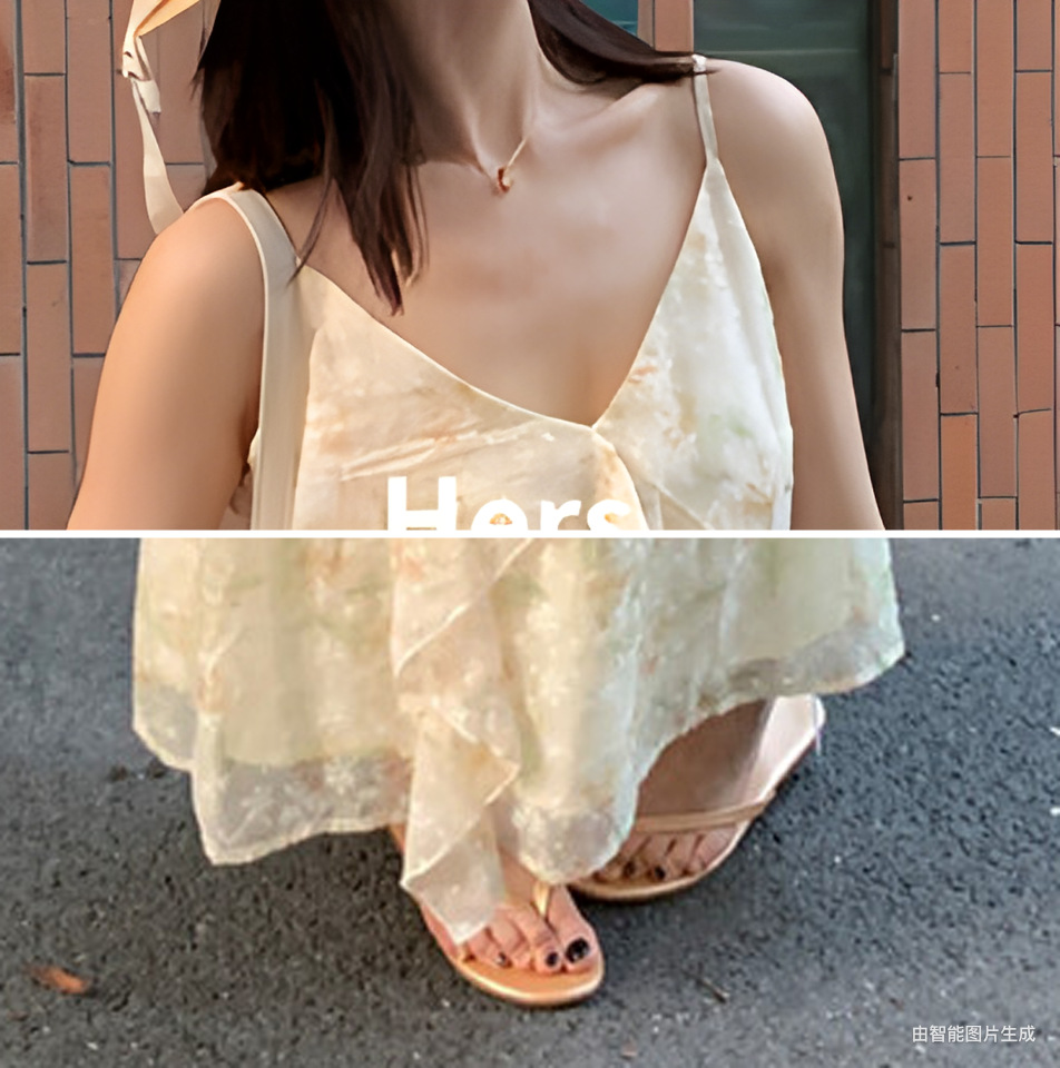 Đầm maxi nữ thắt eo họa tiết hoa nhí phong cách Pháp tay dây — màu hồng, màu tím, màu vàng chi tiết 9
