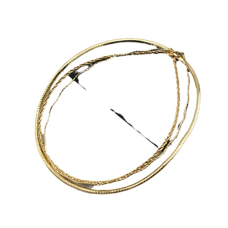 Italian-crafted plain gold necklace, copper-plated real gold snake bone necklace, versatile, can be matched with pendant necklace_voghion.com