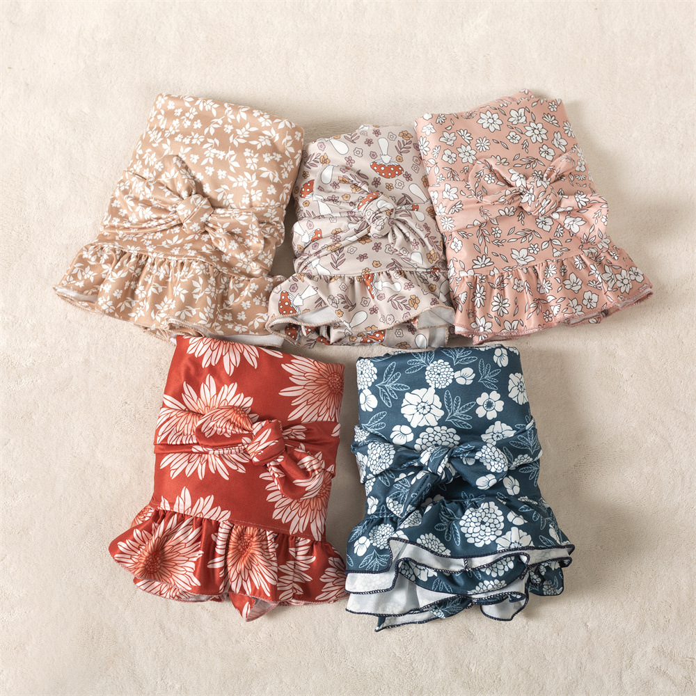 Baby's Printed Ruffled Blanket Hair Belt Two-piece Set European and American Baby's Anti-startle Swaddling Wrap Towel