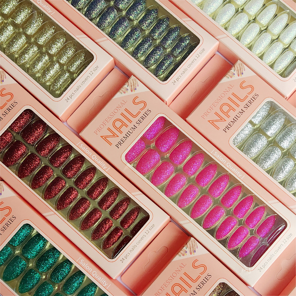 Uñas postizas largas europeas y americanas, uñas postizas puntiagudas largas, pegatinas de uñas con diseño de pico de águila, en caja, con brillo mate.