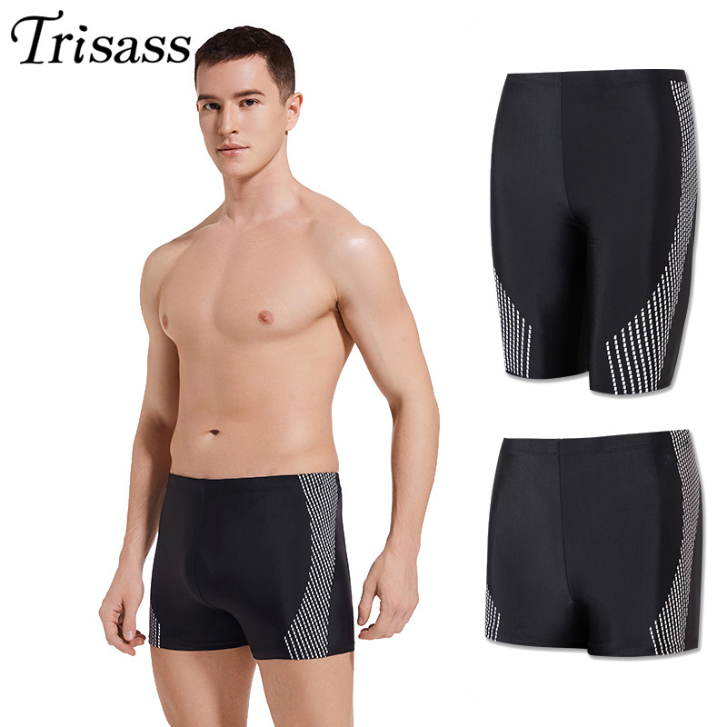 Trisass new men's boxer swimming trunks plus size pants printed professional quick-drying swimming breathable hot spring