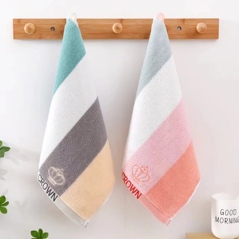 Large Color Striped Crown Large Square Towel Cotton Thickeneded Water-Absorbent Household 34*34cm Yarn-Dyed Jacquard Kidsren's Square Towel Wholesale