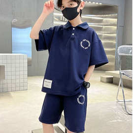【后包领】男童夏季运动套装童装帅气男孩翻领Polo短裤宽松两件套