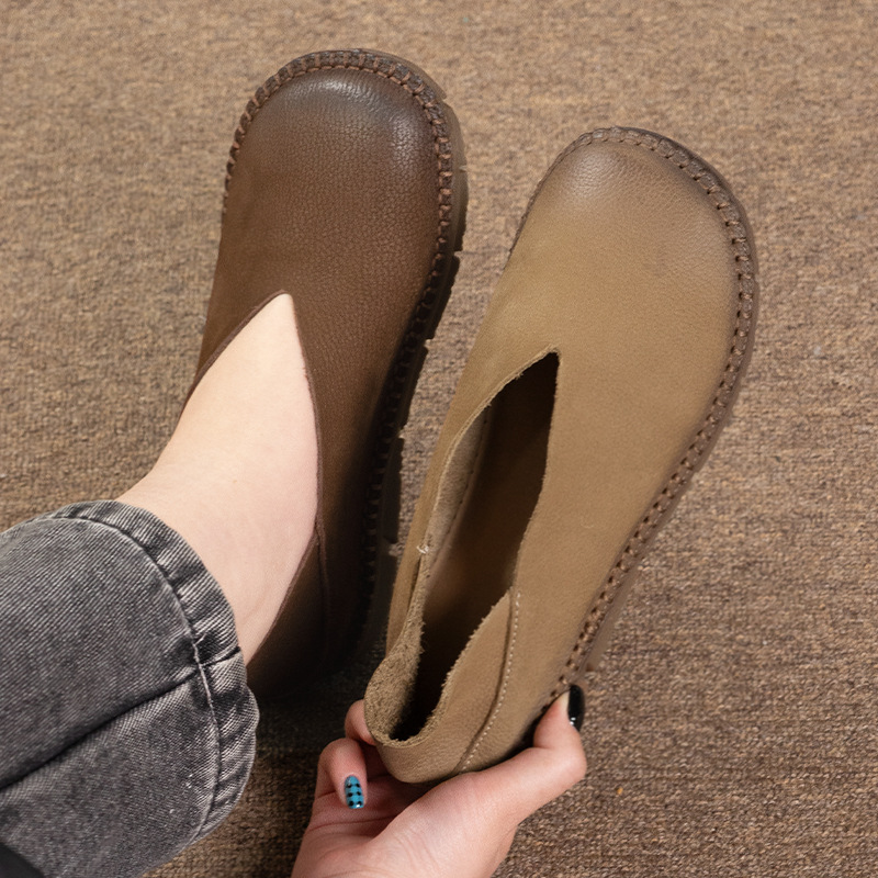 Handmade Genuine Leather Women's Shoes, Two-Way Wear Slippers, Soft Sole, Non-Slip, Comfortable, Slip-On Lazy Shoes_voghion.com