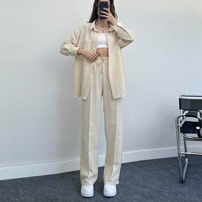 Completo da donna europeo-americano per il commercio estero, camicia a maniche larghe da donna, pantaloni lunghi primaverili da donna._voghion.com