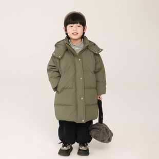 Changguo Children's Wear Boys' Down Jacket Long Children's Korean Solid Color Thickened White Duck Down Hooded Jacket for Children