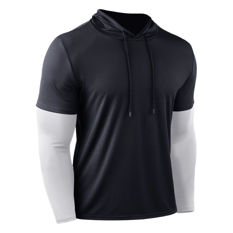 Falso suéter de dos piezas deportes de los hombres de cuello redondo marca de moda suelta más la ropa de los hombres de moda ins manga larga fitness top ropa