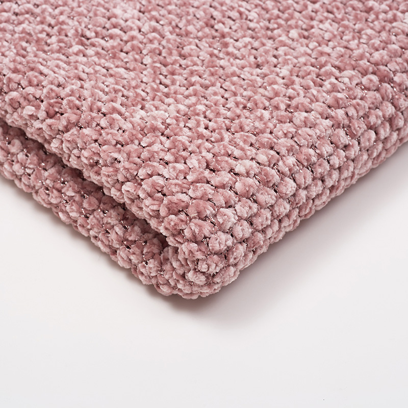 厂家现货全涤雪尼尔粗针金丝银丝菠萝纹凹凸感针织面料家纺直销