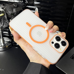 適用iPhone15Promax瓦楞冰霧磁吸手機殼蘋果14膚感磨砂全包保護套