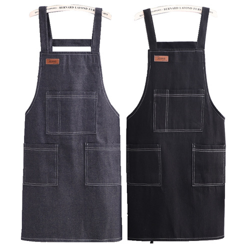 Leather strap apron with breathable denim, stain-resistant and anti-dirty, personalized sleeveless women's workwear, high-end Japanese and Korean style waist apron for men