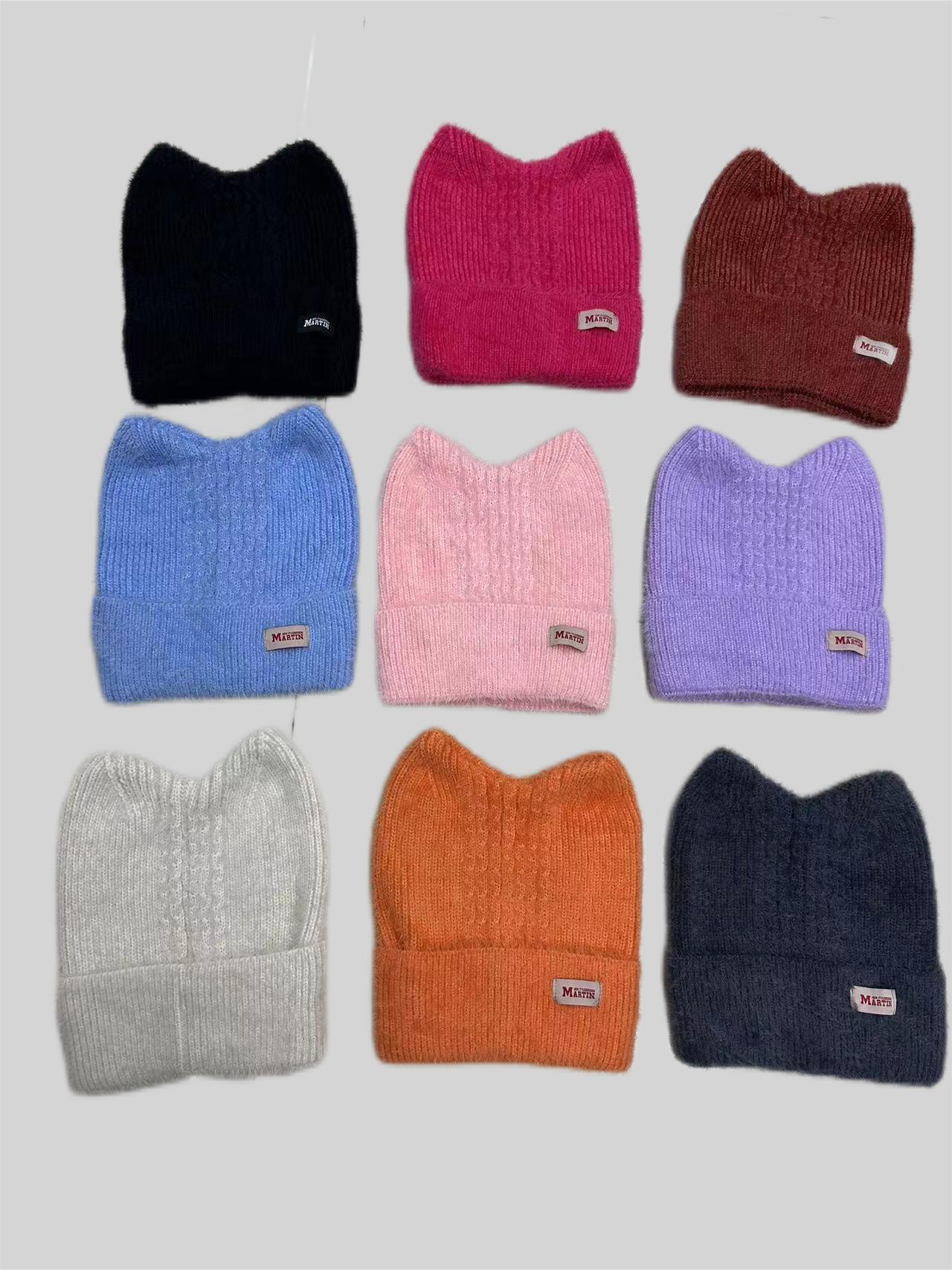 Gorro de punto con orejas de gato gorro cálido de invierno_voghion.com