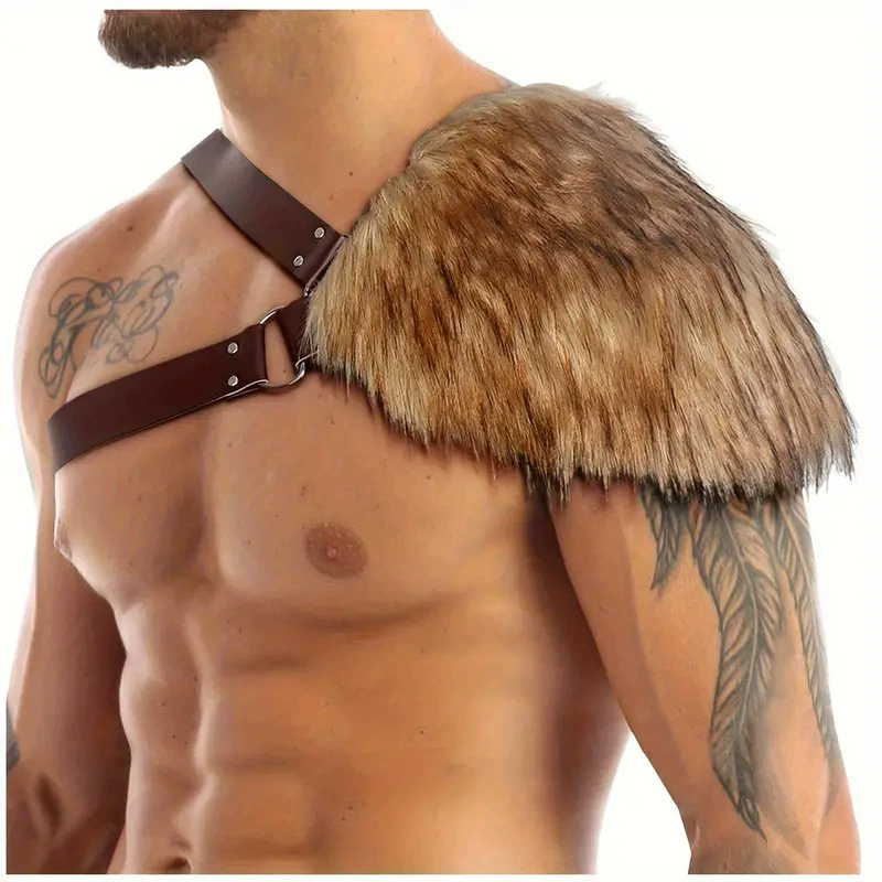 Мужские викинги меховый воротник шаль средневековый воин меховый плащ Хэллоуин LARP зимний ролевой костюм