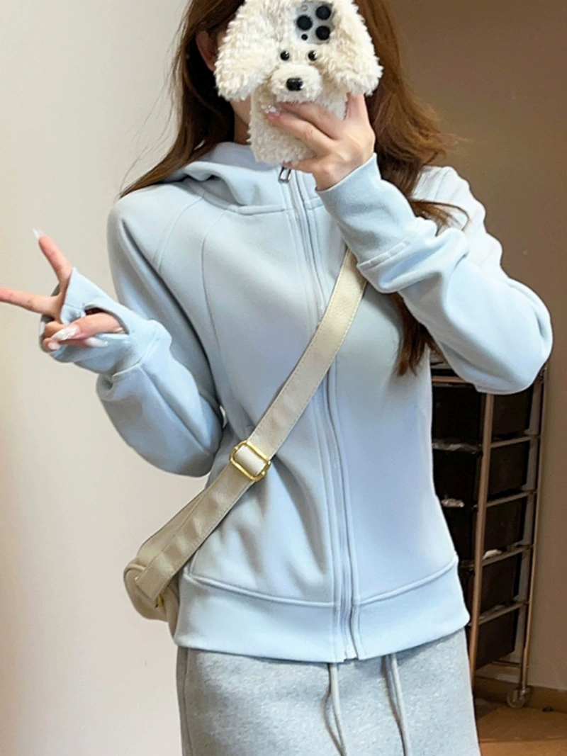 Autumn jacket, hoody, fitted short brace, slim fit, for teenagers