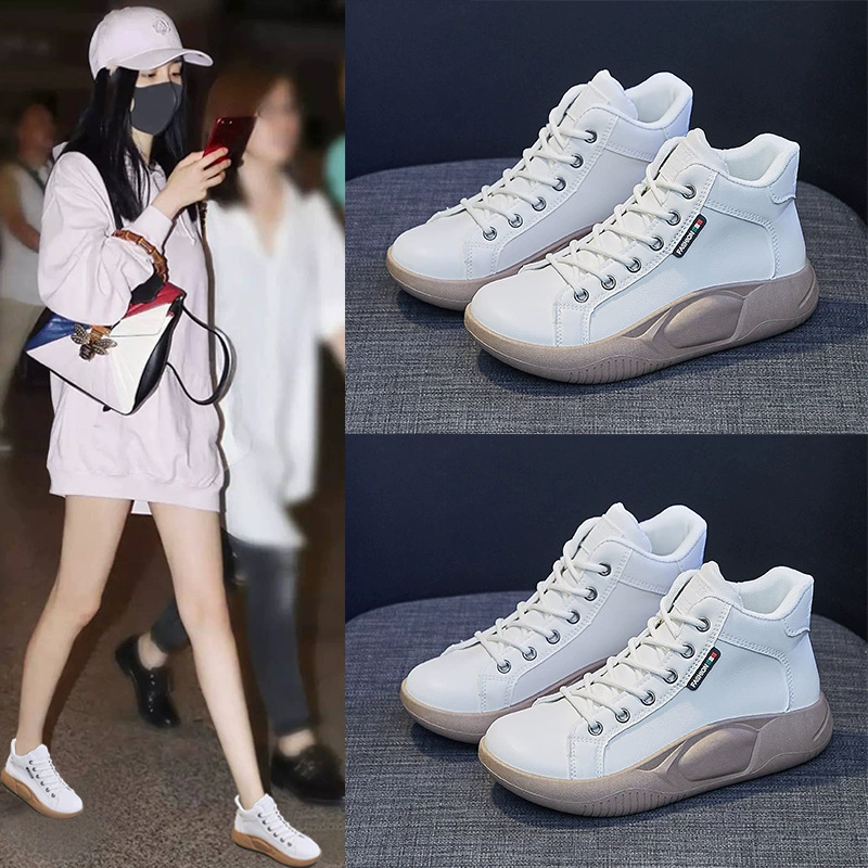 INS Модные белые высокие туфли для женщин, Новинка осени 2022 года, качающиеся туфли с большой головой, повседневные туфли на толстой подошве для досок на рост 5895