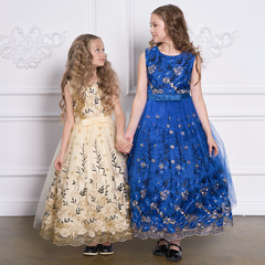 Amazon New Girls' Dress for Older Children - Long Princess Dress with Piano Host Performance Dress, Embroidered Net Skirt