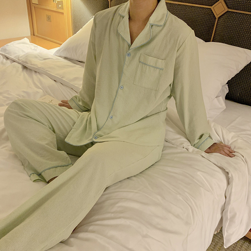 Product details picture_actual shot#new product#Men's comfortable and loose striped early autumn pajamas and home clothes set