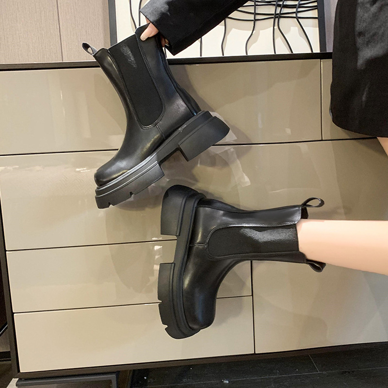 Women's Fleece-lined Platform Martin Boots Mid-calf Style_voghion.com
