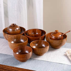 木质餐具酸枣木碗沙拉碗日式复古早餐环保泡面碗家用汤碗木头饭碗