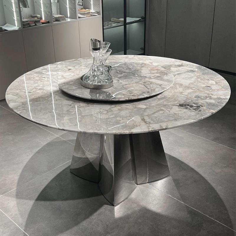 Oreo Grey Luxury Stone Dining Table Natural Marble Dining Table Light Luxury Round Table Household High-end Guangdong Foshan Dining Table Oreo Grey Luxury Stone Dining Table Natural Marble Dining Table Light Luxury Round Table Household High-end Guangdong Foshan Dining Table