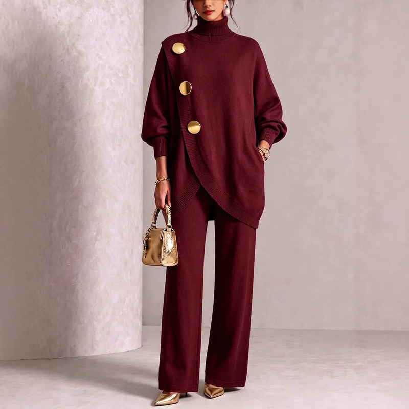 New European and American cross-border loose casual women's autumn and winter suit with large buttons and solid color, available on Amazon independent sites