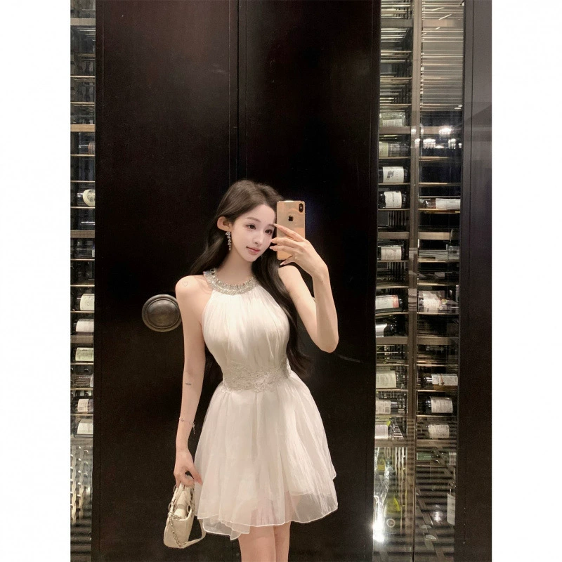 Реальный снимок, реальная цена, красивая белая лебединая дочь, светская юбка с воротником-халтер и бриллиантовым кружевом, платье с открытыми плечами на день рождения для женщин