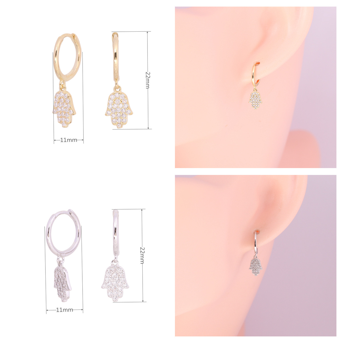 1 Pair Elegant Simple Style Palm Sterling Silver Plating Inlay Zircon Drop Earrings display picture 1