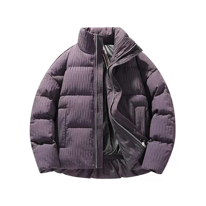 条纹立领棉衣男2025年男女同款情侣石墨烯双肩背带棉服高品质宽松