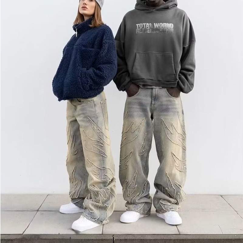 Gothic High-Waist Wide-Leg Trousers For Men Dark Trendy Retro Washed Loose Long Pants For American Street Style_mkmklike.com