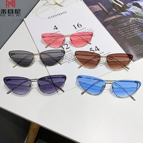  New Cat Eye Sunglasses Wholesale European and American Fashion Street Photography Decorative Mirror Progressive Color Personalized Trendy Sunglasses
