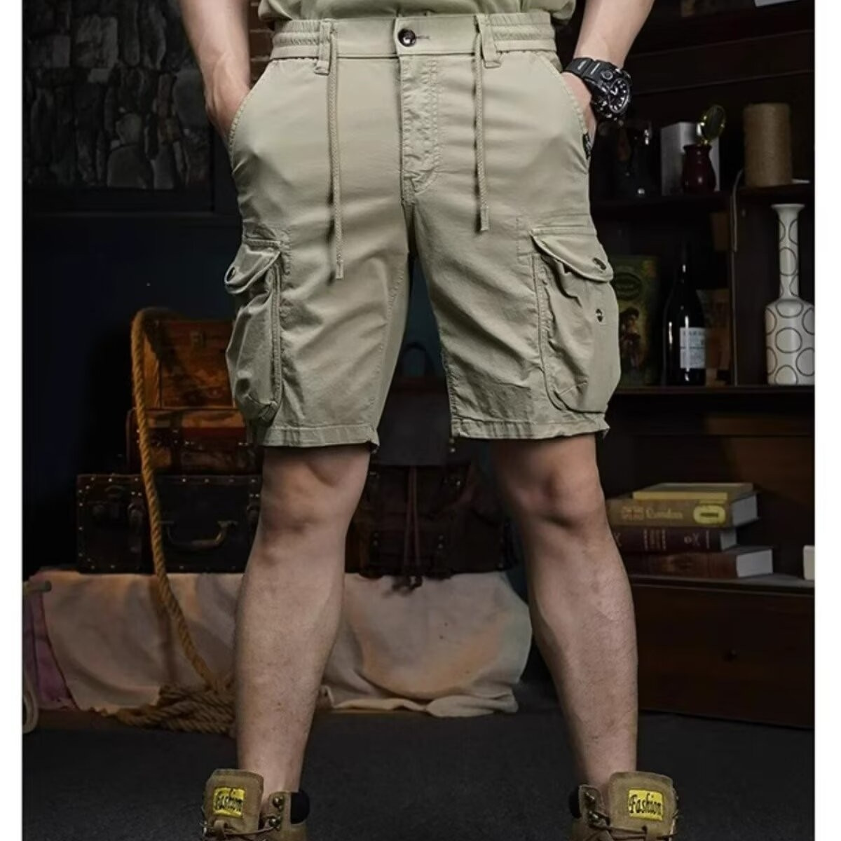 Summer American Retro Tooling Shorts Men's Duffy Handsome Casual Pants Multi-Pocket Loose All-match Loose Five-point Medium Pants