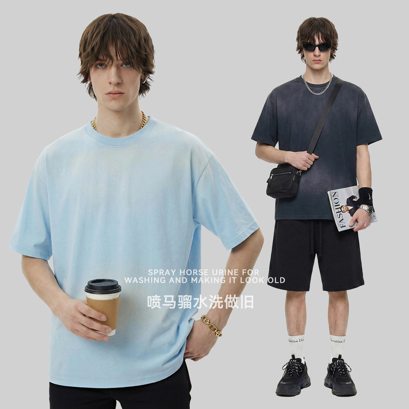 Alo Spring and Summer New Men's Vintage Print Short-Sleeve Loose Design Niche Fashion Casual Top T-Shirt Alo Spring and Summer New Men's Vintage Print Short-Sleeve Loose Design Niche Fashion Casual Top T-Shirt
