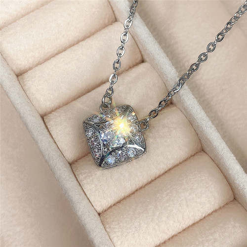 Cao Shi Cross-border Jewelry Set Simple Geometric Rhombus Zirconia Earrings and Necklace for Women Wholesale Supply