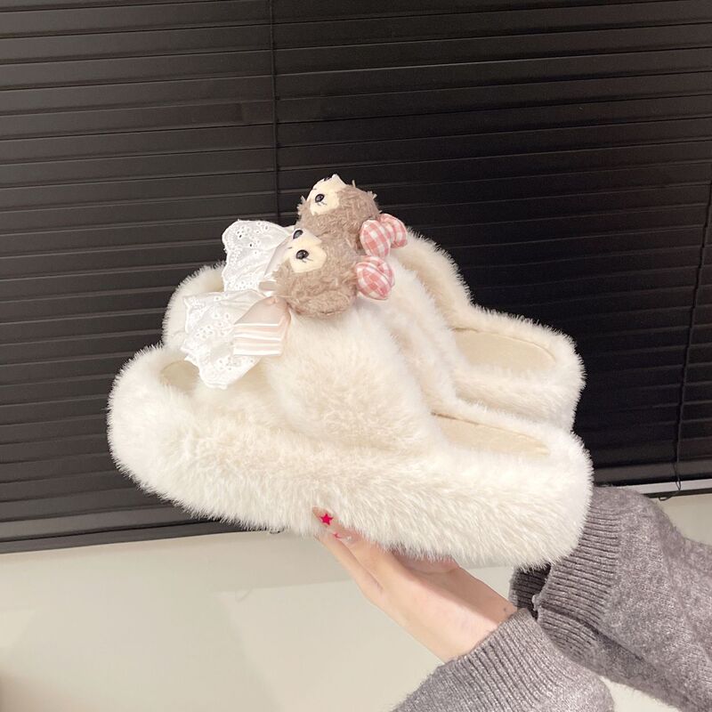卡通可爱雪莉玫毛毛拖鞋少女秋冬季小个子增高百搭松糕毛绒绒拖鞋|undefined