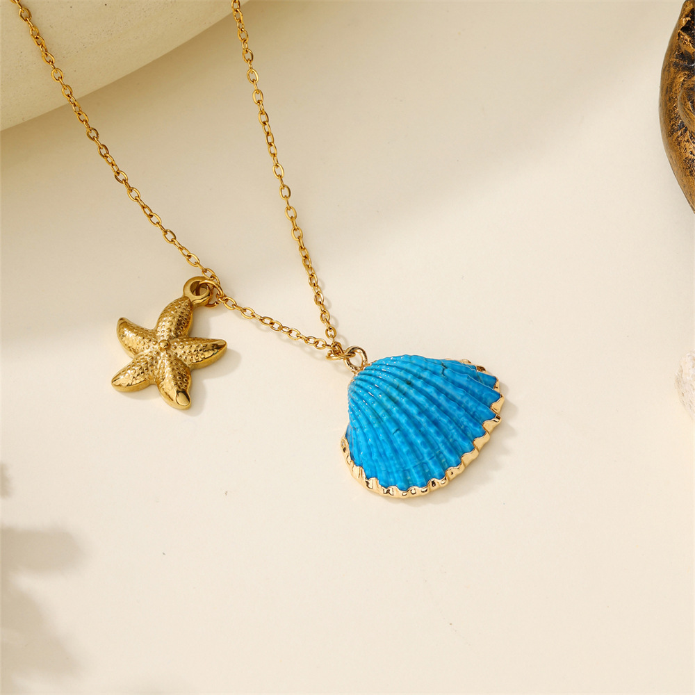 Women's Gender Wholesale Jewelry Simple Style Classic Style Shell 304 Stainless Steel Patchwork Inlaid Shell Pendant Necklace