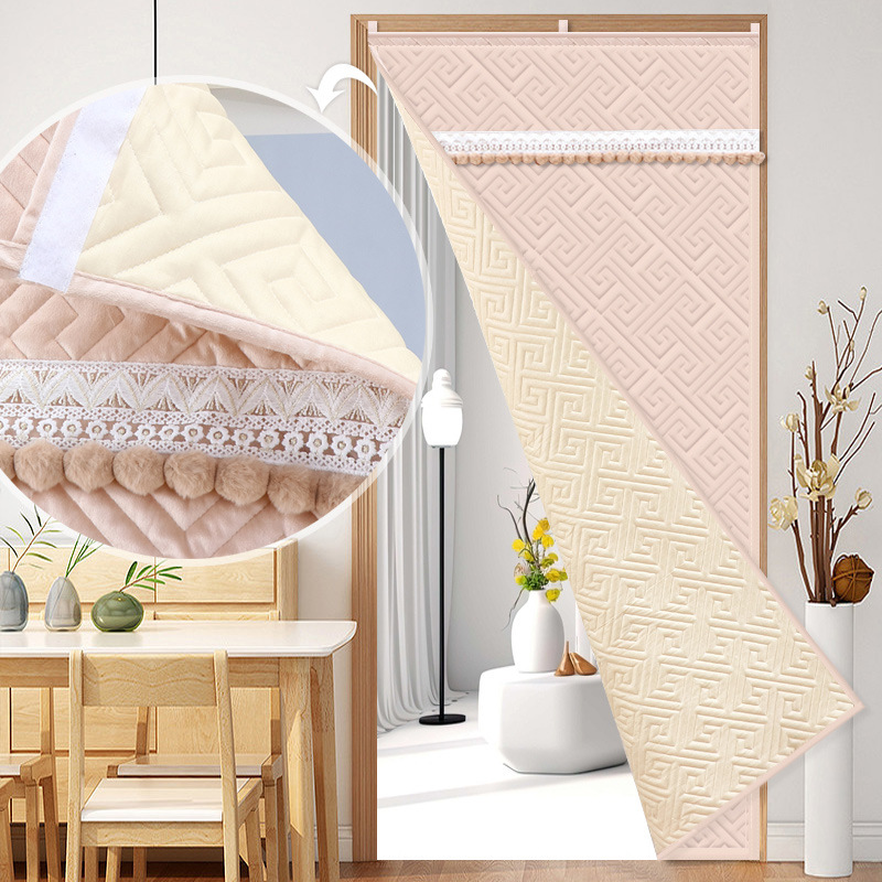 Windproof Door Curtain for Winter Warmth, Windproof Partition Curtain for Bedroom Air Conditioning, No-Drill Household Cotton Curtain, Insulated and Thickened