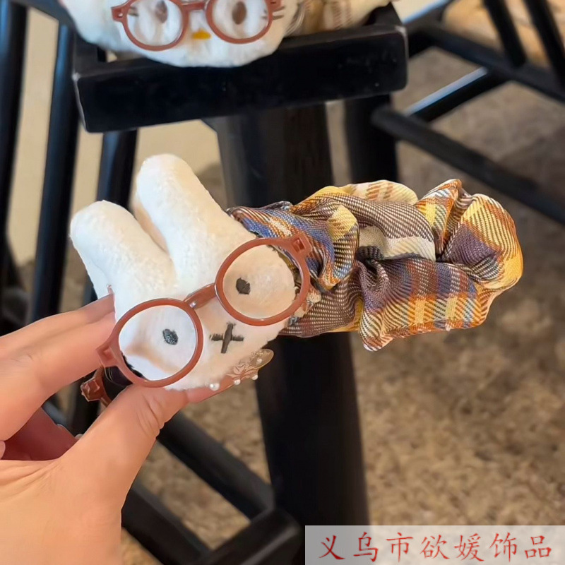 可爱毛绒卡通发饰Hello Kitty+兔子格纹香蕉夹 甜美少女心头饰|undefined