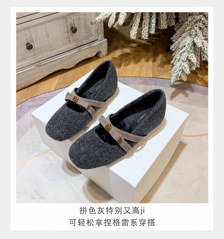 Giày Mary Jane nữ quai ngang nơ bướm, đế trong tăng chiều cao 4,5 cm, lót lông, mũi tròn — màu xám, màu đen, nâu sẫm chi tiết 8
