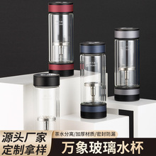 万象茶水分离玻璃杯男士茶杯双层高颜值办公商务水杯简约杯子